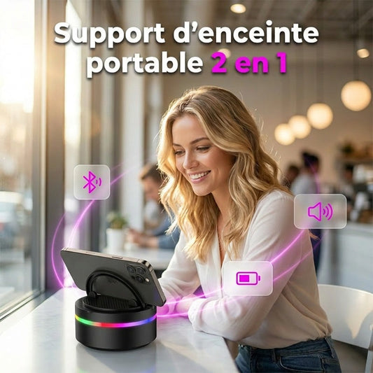 Enceinte Bluetooth Portable avec Lumières RGB et Support Téléphone