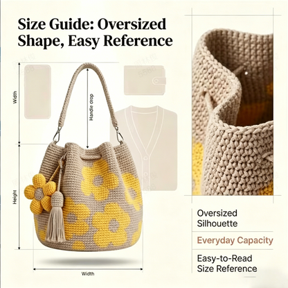Sac fourre-tout à fleurs au crochet fait main 🌼✨