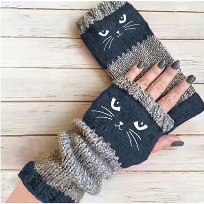🎁 Promotion du dernier jour 49 % DE RÉDUCTION 🐱 Gants tricotés pour femmes avec motif chat — Pour des mains au chaud et des doigts libres 🧶