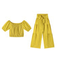 👚 49 % DE RÉDUCTION EN CE MOMENT ! 🌸 Ensemble 2 pièces composé d'un haut à manches bouffantes et épaules dénudées et d'un pantalon à jambes larges – Élégant, confortable et idéal pour les journées d'été ☀️