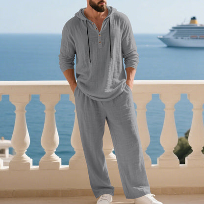 🔥60% DE RÉDUCTION ! Ensemble Homme Décontracté – Sweat & Pantalon Lin, Parfait pour le Quotidien 🏠☀️【Offre Flash】
