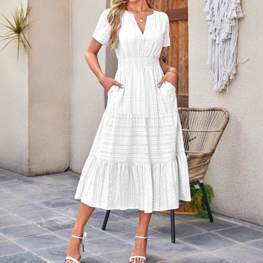 📢📢50 % de réduction !! ⏰Robes longues décontractées à manches courtes et à col en V pour femmes
