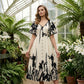 👗 49% de réduction✨Robe midi élégante à col en V et imprimé botanique🍂
