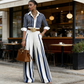 👔✨👖 PROMO LIMITÉE -52% ! Ensemble 2 Pièces Femme – Chemise Rayée & Pantalon Large, Tissu Respirant (Bleu/Noir, S-5XL)