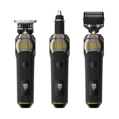⏳OFFRE À DURÉE LIMITÉE : 50 % DE RÉDUCTION ! 🏆Kit de soins professionnel 3-en-1 de luxe pour homme – Tondeuse à lame en T, rasoir à grille et tondeuse pour nez – Avec écran LED et recharge USB