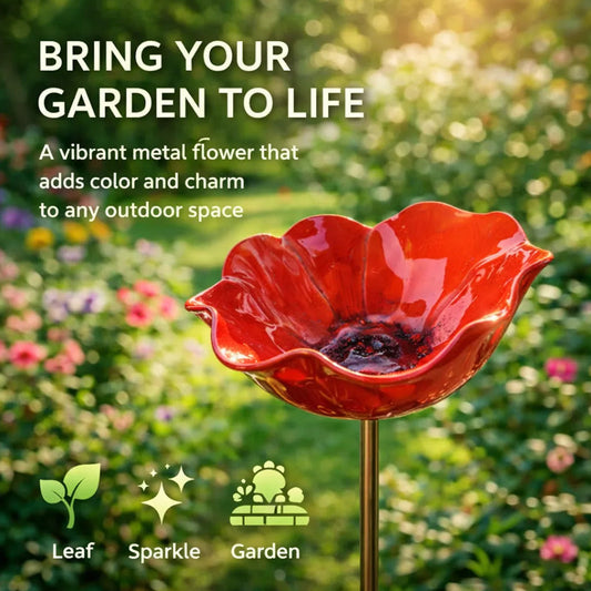 💝Cadeaux Fête des Mères 2026 à -50%🎁🐦 Piquet de jardin en métal fait main avec fleurs – Bain d'oiseaux et décoration extérieure pour les amoureux de la nature 🌸
