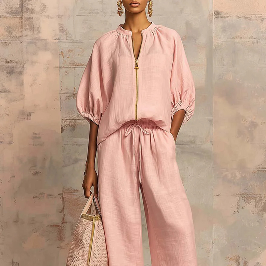 ✨ 56% DE RÉDUCTION ! 👕 Ensemble de Survêtement Décontracté 2 Pièces – Pantalon Large, Manches Bouffantes, Cordon de Serrage 🍂