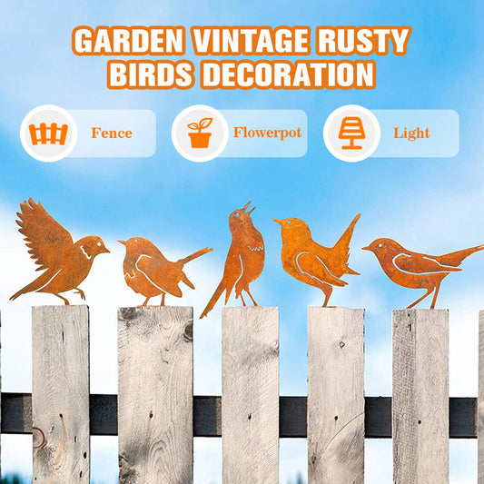 5-Piece Lifelike Rusty Metal Bird Silhouettes Garden Art