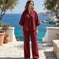📢⏰👕 PROMO -53% ! Ensemble Femme – Haut Col Montant & Pantalon Large, Tissu Fluide, Style Décontracté Élégant (Multi-Couleurs)