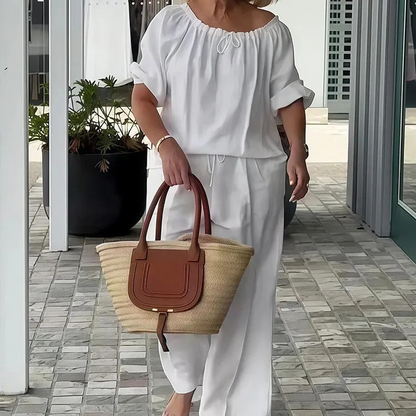 ⏳Offre à durée limitée⏰Ensemble 2 pièces pour femme (haut et pantalon à cordon) – Coupe ample, confortable et idéal pour se détendre ou pour un look de tous les jours 🌸