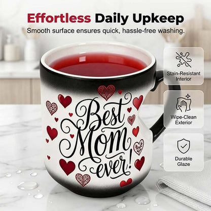 💝 Tasse qui change de couleur – « Best Mom Ever » | 15 oz • Idéale pour café ou thé