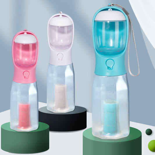 🐕 Bouteille d'eau portable 3-en-1 pour animaux | Boire • Conserver la nourriture • Transporter des sacs à déchets