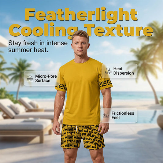 📢📢53 % DE RÉDUCTION !! ⏰👕Ensemble de survêtement à manches courtes pour homme, imprimé graphique jaune