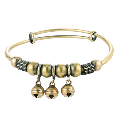 ✨💫 PROMO -50% ! Bracelet Cloche en Laiton Vintage – Réglable Push-Pull, Léger 15g, 3 Clochettes Mélodiques