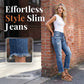 Un jean slim tendance au look usé pour femme