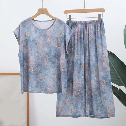 Ensemble pour personnes âgées : haut à manches courtes et pantalon long en coton Noil