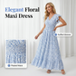 Robe longue à fleurs pour femme, col en V et manches flottantes