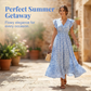 Robe longue à fleurs pour femme, col en V et manches flottantes