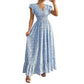 Robe longue à fleurs pour femme, col en V et manches flottantes