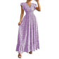 Robe longue à fleurs pour femme, col en V et manches flottantes