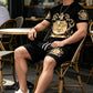 👑✨ PROMO FLASH 50% ! Ensemble Homme Blason Doré – T-shirt & Short Décontracté, Tissu Léger, Ceinture Élastique, Style Urbain Chic 🎽