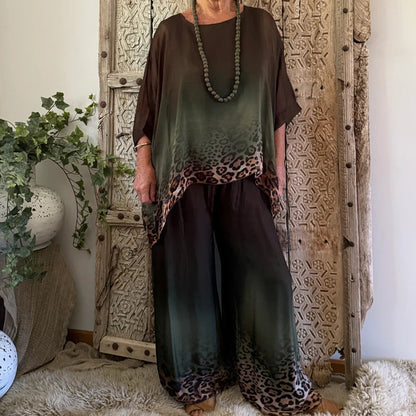 Ensemble tunique décontractée pour femme avec bordures léopard