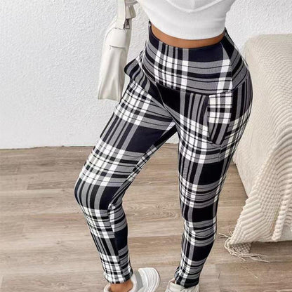 Pantalon stretch ajusté à imprimé écossais pour femme