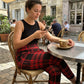 Pantalon stretch ajusté à imprimé écossais pour femme