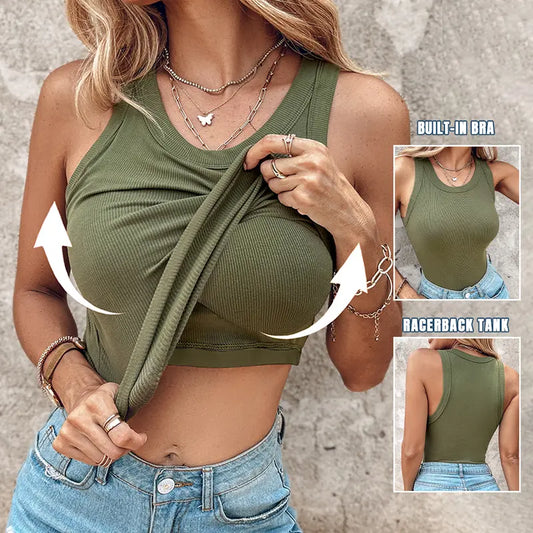 👗 PROMO FLASH 53% ! 🔥 Débardeur Côtelé avec Soutien-gorge Intégré – Coupe Gainante, Confort Ultime & 6 Couleurs 👙